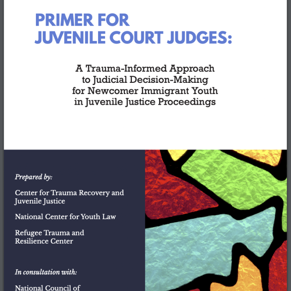 Report cover displaying title and authors. White and blue color blocks, and colorful graphic shapes