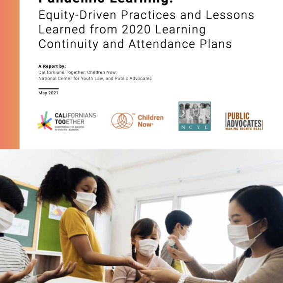 Report cover with photograph of classroom with small students wearing masks