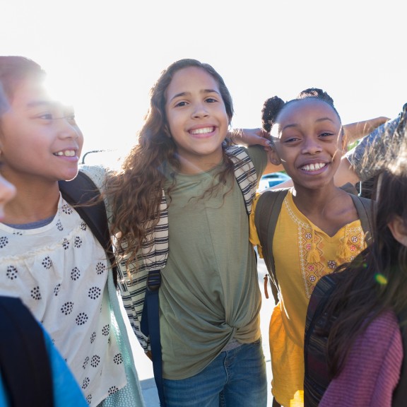 Group of happy children and youth