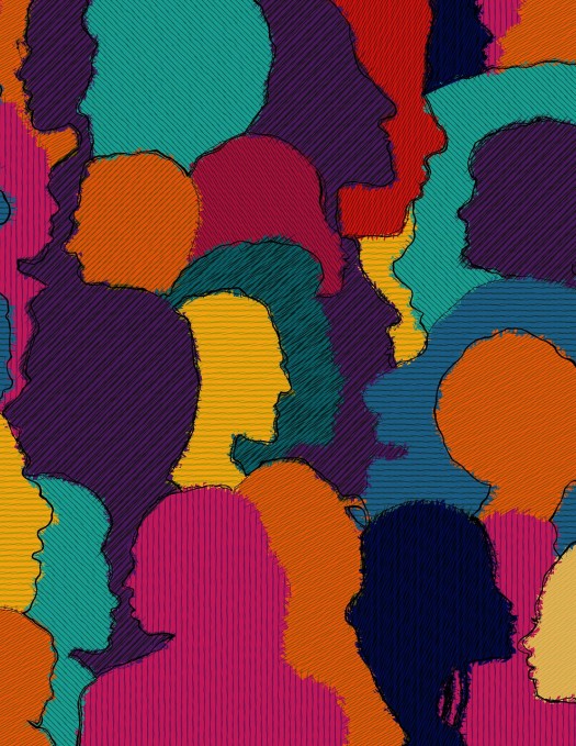 Artwork of colorful silhouettes of peoples profiles