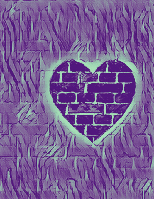 artwork showing a heart that appears to be made of brick