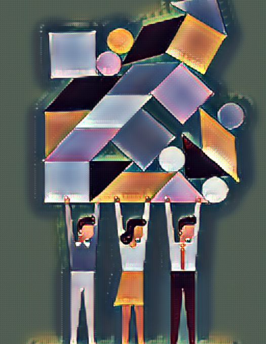 Illustration of business team lifting balanced shape blocks stock illustration