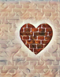 Artwork of a heart on a brick wall