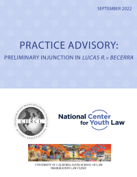 Report cover with title PRACTICE ADVISORY: PRELIMINARY INJUNCTION IN LUCAS R. V. BECERRA