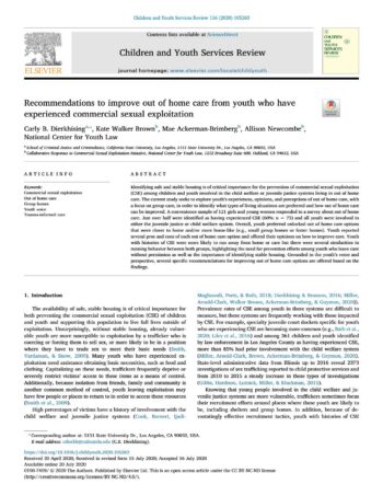 Recommendations to improve out of home care from youth who have experienced commercial sexual exploitation