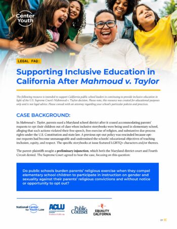 Legal FAQ: Supporting Inclusive Education in California after Mahmoud v. Taylor