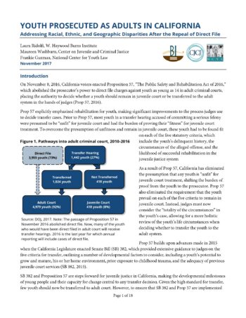 Youth Prosecuted As Adults In California: Addressing Racial, Ethnic, And Geographic Disparities After the Repeal of Direct File